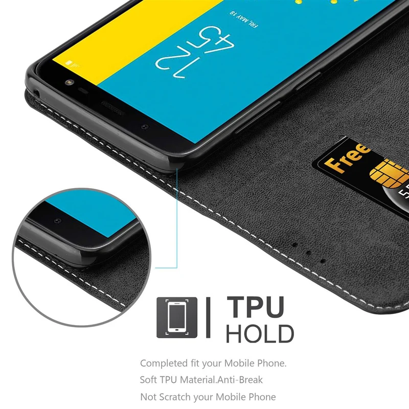 Cadorabo Hülle kompatibel mit Samsung Galaxy J6 2018 Schutzhülle mit Magnetverschluss, Standfunktion und Kartenfach