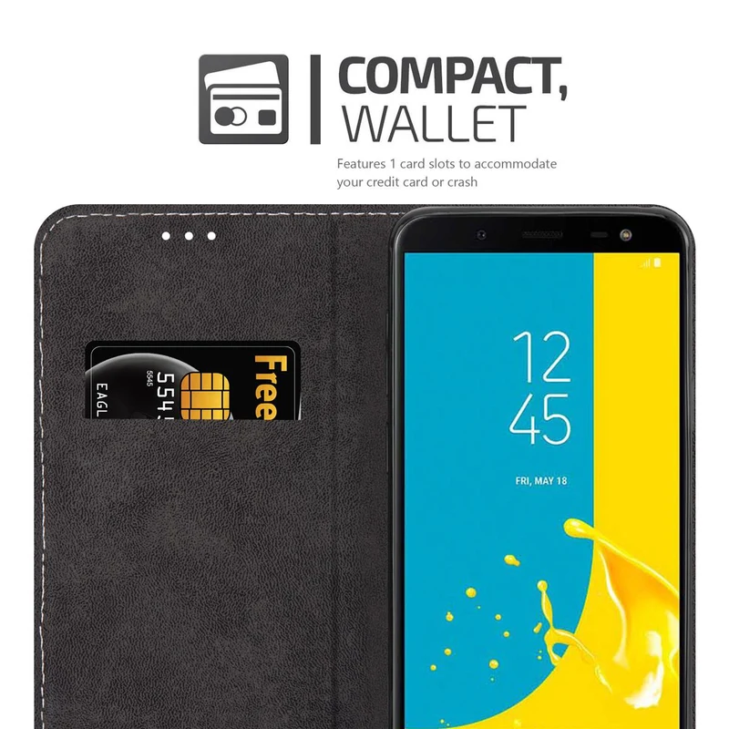Cadorabo Hülle kompatibel mit Samsung Galaxy J6 2018 Schutzhülle mit Magnetverschluss, Standfunktion und Kartenfach