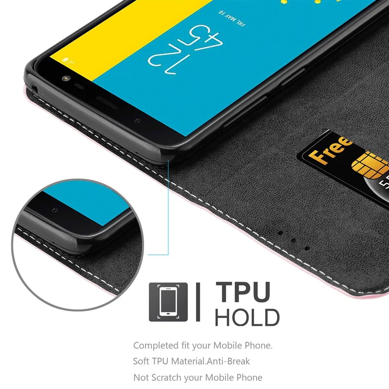 Cadorabo Hülle kompatibel mit Samsung Galaxy J6 2018 Schutzhülle mit Magnetverschluss, Standfunktion und Kartenfach