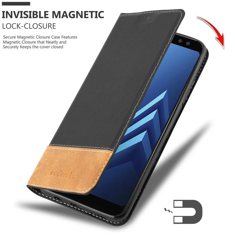 Cadorabo Hülle kompatibel mit Samsung Galaxy A8 2018 Schutzhülle mit Magnetverschluss, Standfunktion und Kartenfach
