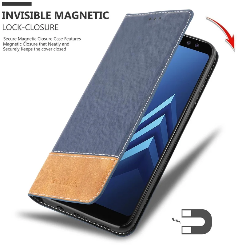 Cadorabo Hülle kompatibel mit Samsung Galaxy A8 2018 Schutzhülle mit Magnetverschluss, Standfunktion und Kartenfach