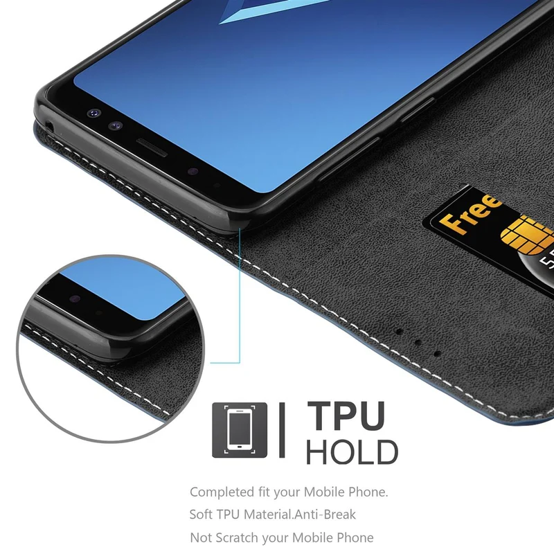 Cadorabo Hülle kompatibel mit Samsung Galaxy A8 2018 Schutzhülle mit Magnetverschluss, Standfunktion und Kartenfach
