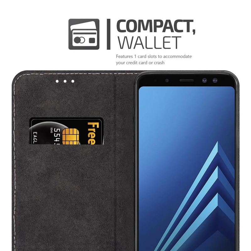 Cadorabo Hülle kompatibel mit Samsung Galaxy A8 2018 Schutzhülle mit Magnetverschluss, Standfunktion und Kartenfach