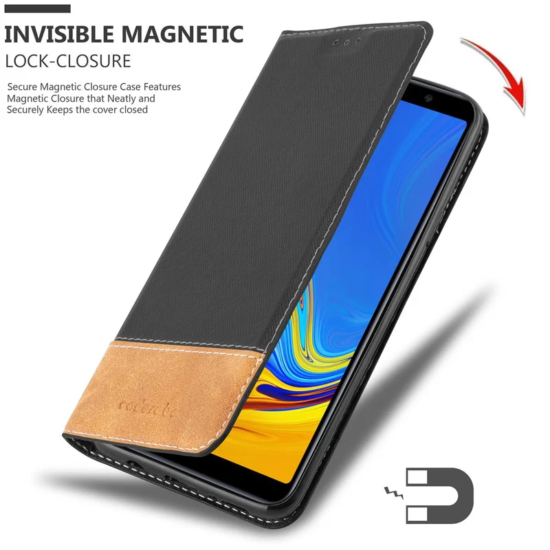 Cadorabo Hülle kompatibel mit Samsung Galaxy A7 2018 Schutzhülle mit Magnetverschluss, Standfunktion und Kartenfach
