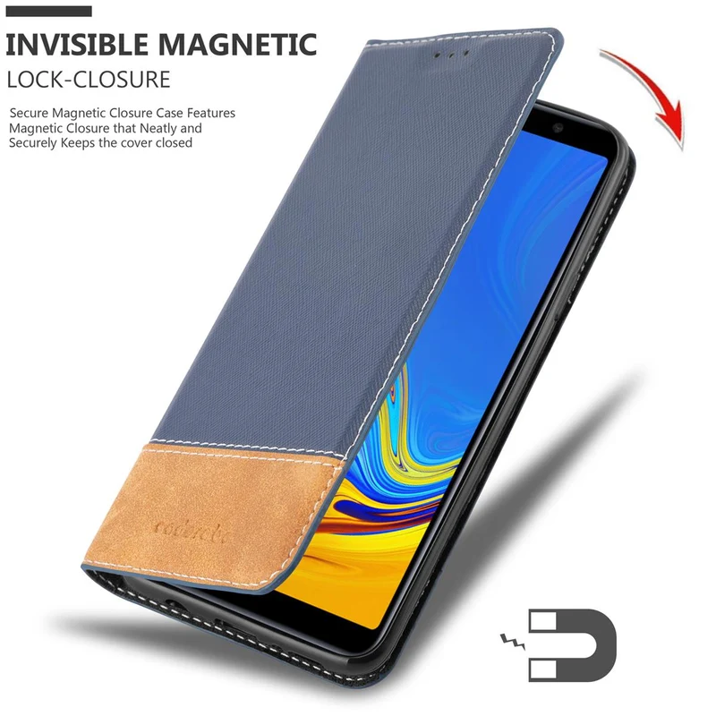 Cadorabo Hülle kompatibel mit Samsung Galaxy A7 2018 Schutzhülle mit Magnetverschluss, Standfunktion und Kartenfach
