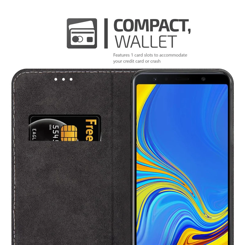 Cadorabo Hülle kompatibel mit Samsung Galaxy A7 2018 Schutzhülle mit Magnetverschluss, Standfunktion und Kartenfach