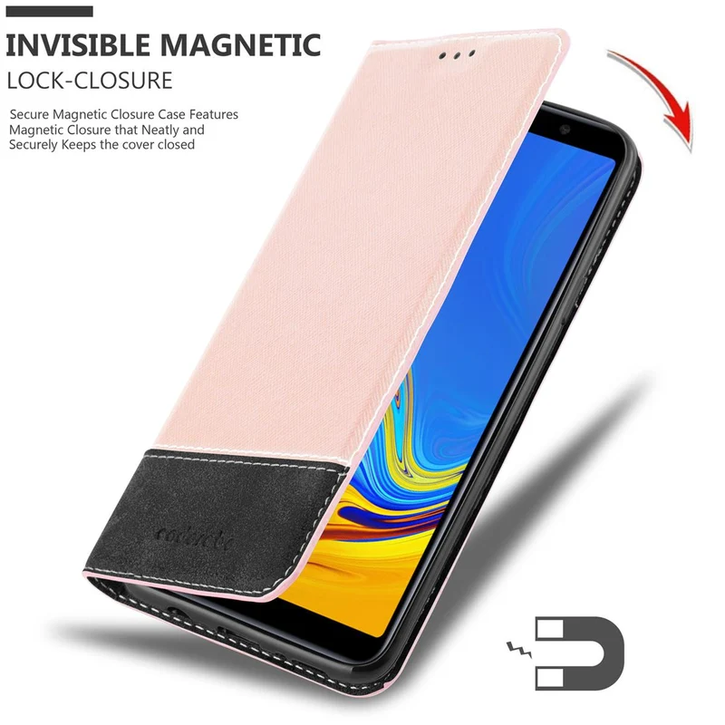 Cadorabo Hülle kompatibel mit Samsung Galaxy A7 2018 Schutzhülle mit Magnetverschluss, Standfunktion und Kartenfach