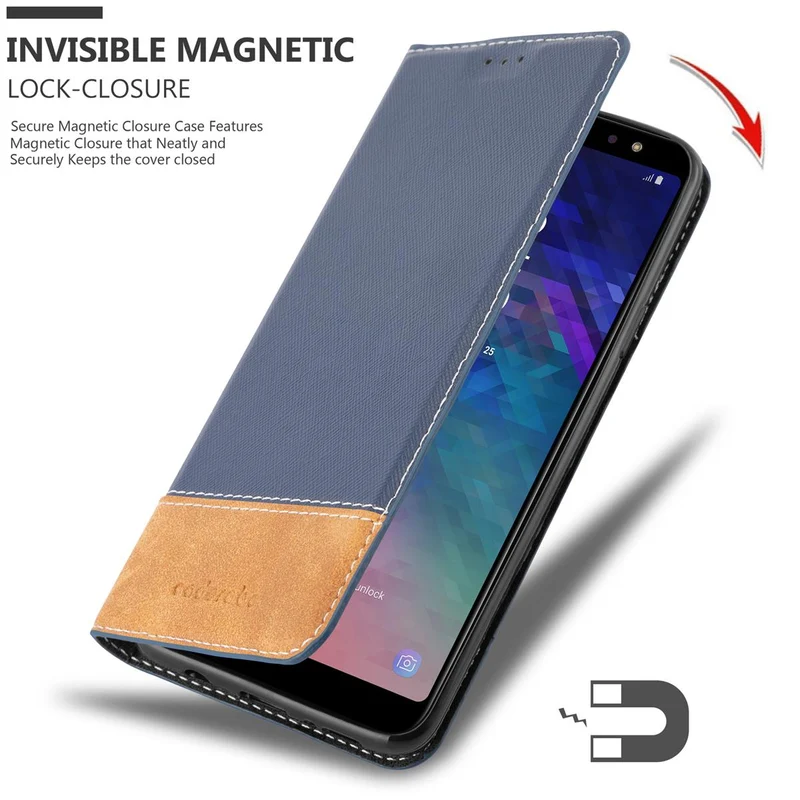 Cadorabo Hülle kompatibel mit Samsung Galaxy A6 PLUS 2018 Schutzhülle mit Magnetverschluss, Standfunktion und Kartenfach