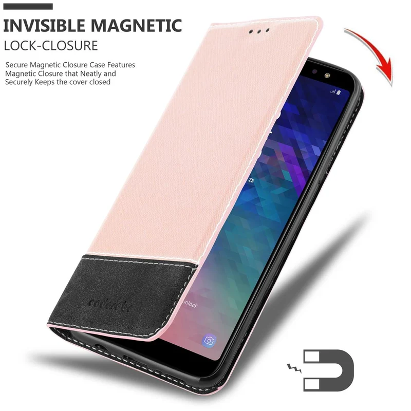 Cadorabo Hülle kompatibel mit Samsung Galaxy A6 PLUS 2018 Schutzhülle mit Magnetverschluss, Standfunktion und Kartenfach