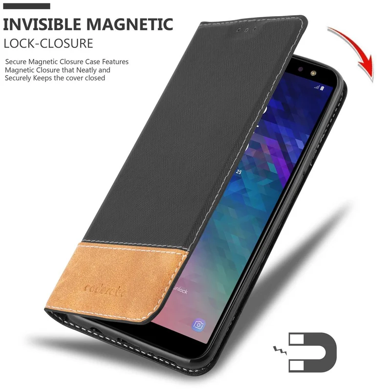 Cadorabo Hülle kompatibel mit Samsung Galaxy A6 2018 Schutzhülle mit Magnetverschluss, Standfunktion und Kartenfach
