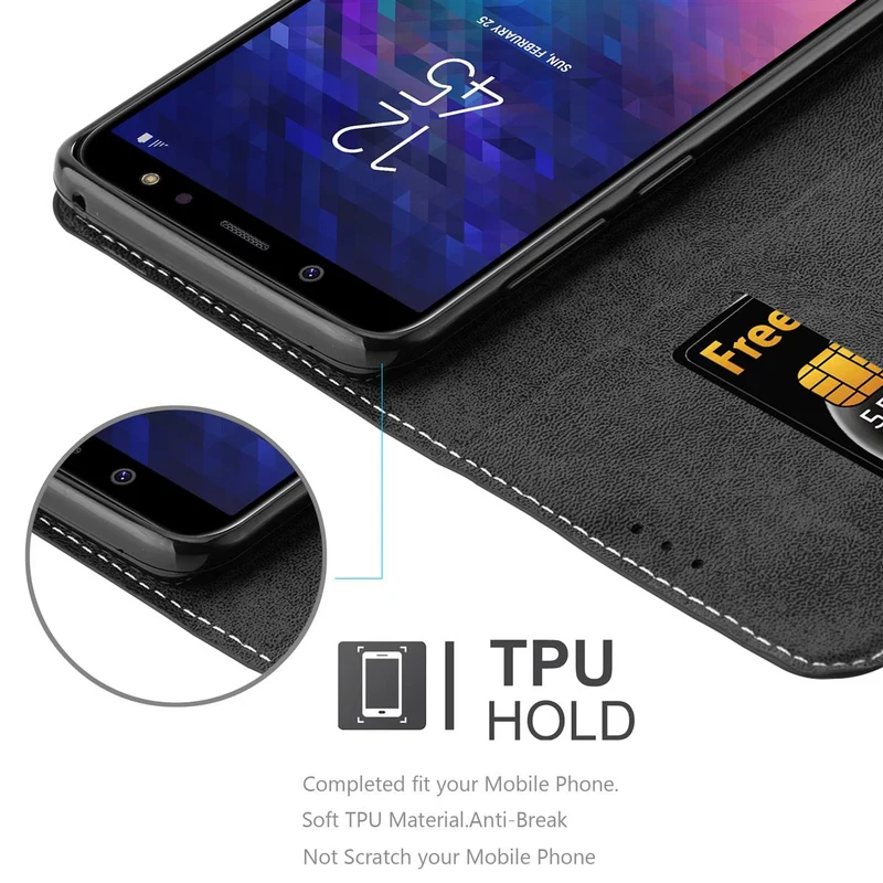 Cadorabo Hülle kompatibel mit Samsung Galaxy A6 2018 Schutzhülle mit Magnetverschluss, Standfunktion und Kartenfach