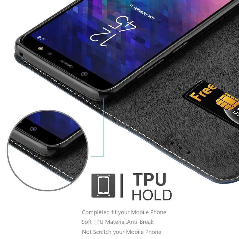 Cadorabo Hülle kompatibel mit Samsung Galaxy A6 2018 Schutzhülle mit Magnetverschluss, Standfunktion und Kartenfach