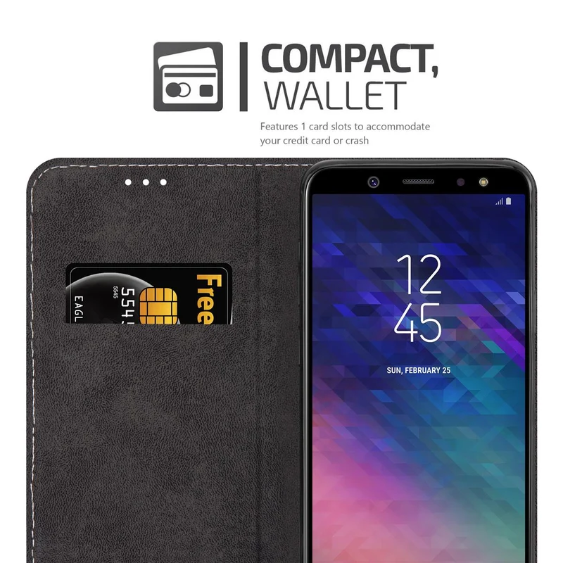 Cadorabo Hülle kompatibel mit Samsung Galaxy A6 2018 Schutzhülle mit Magnetverschluss, Standfunktion und Kartenfach