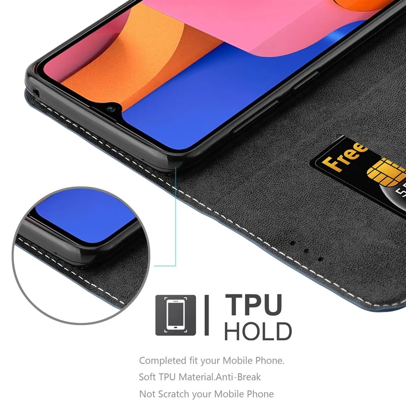 Cadorabo Hülle kompatibel mit Samsung Galaxy A20s Schutzhülle mit Magnetverschluss, Standfunktion und Kartenfach