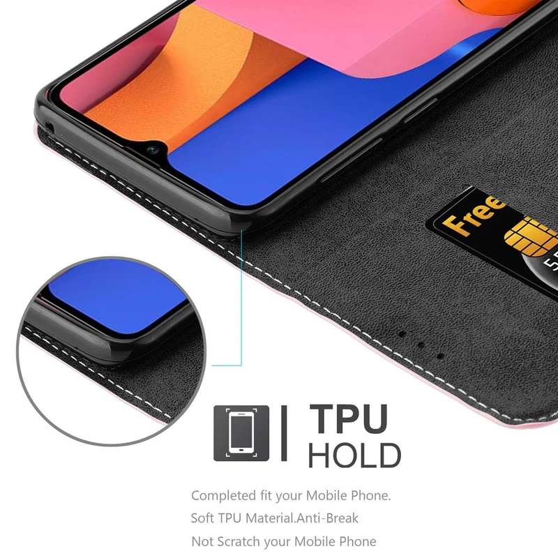 Cadorabo Hülle kompatibel mit Samsung Galaxy A20s Schutzhülle mit Magnetverschluss, Standfunktion und Kartenfach