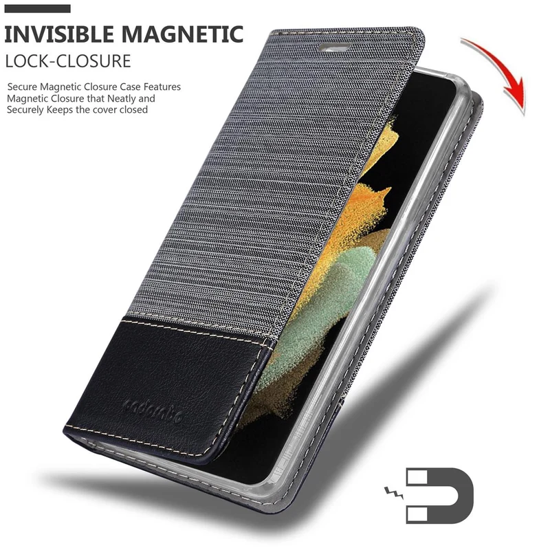 Cadorabo Hülle kompatibel mit Samsung Galaxy S21 ULTRA Schutzhülle mit Magnetverschluss, Standfunktion und Kartenfach