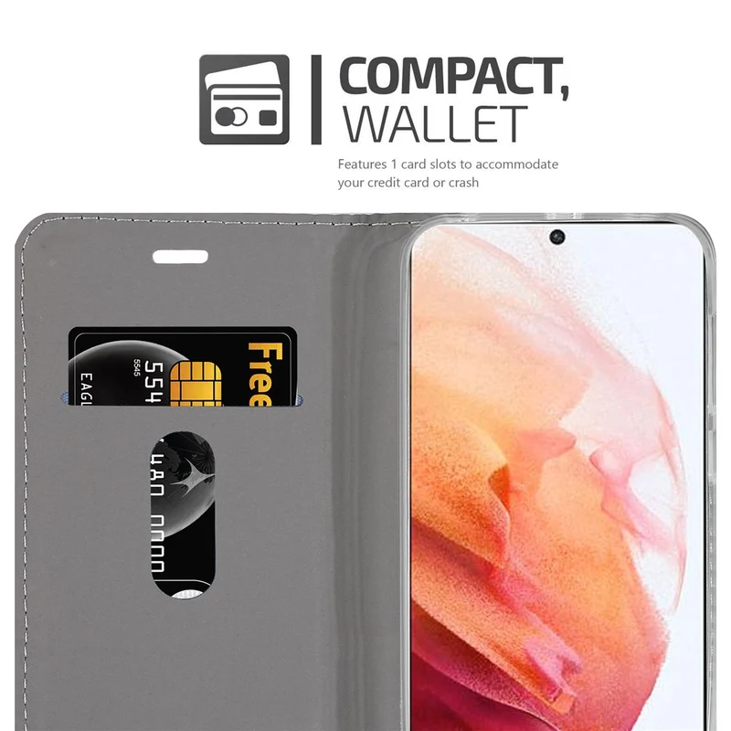 Cadorabo Hülle kompatibel mit Samsung Galaxy S21 5G Schutzhülle mit Magnetverschluss, Standfunktion und Kartenfach