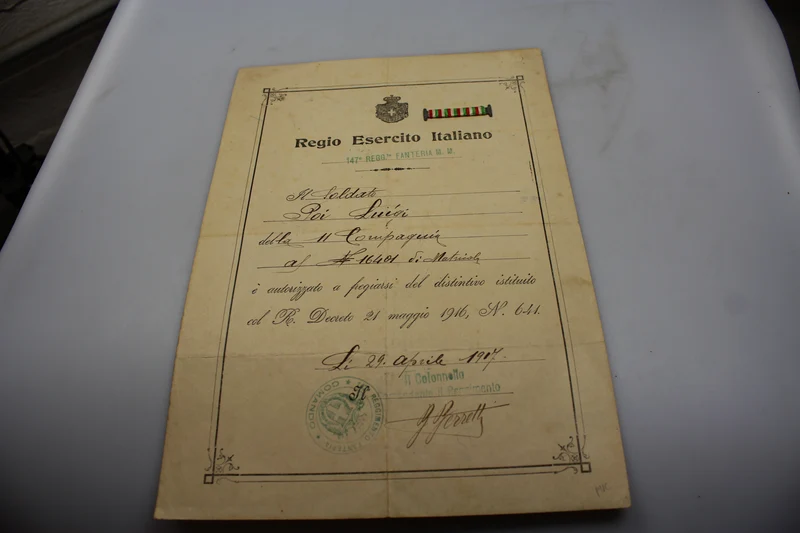 Zertifikat/Genehmigung für die Ordensspange aus dem Ersten Weltkrieg