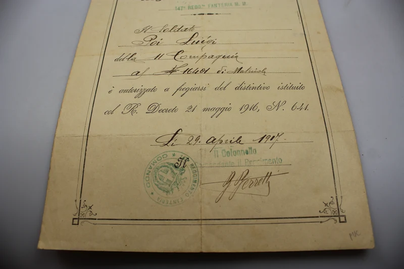 Zertifikat/Genehmigung für die Ordensspange aus dem Ersten Weltkrieg