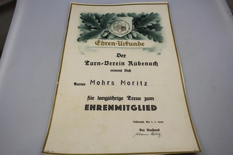Ehren Urkunde sportliche Verdienste WH