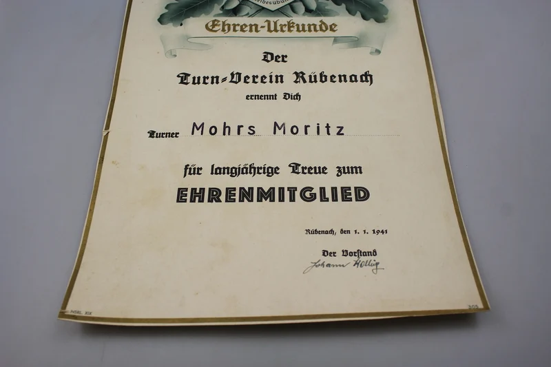 Ehren Urkunde sportliche Verdienste WH