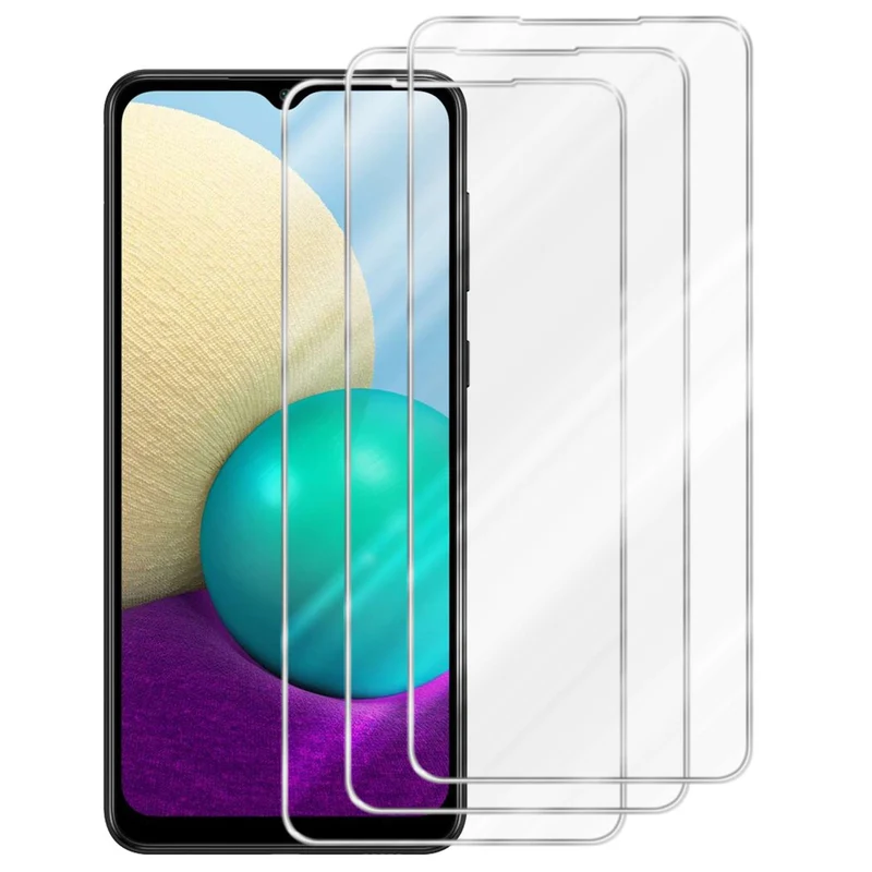 Cadorabo 3x Panzer Folie kompatibel mit Samsung Galaxy A02 / M02 - Schutzfolie 3er Pack Gehärtetes (Tempered) Display-Schutzglas in 9H Härte mit 3D Touch Kompatibilität