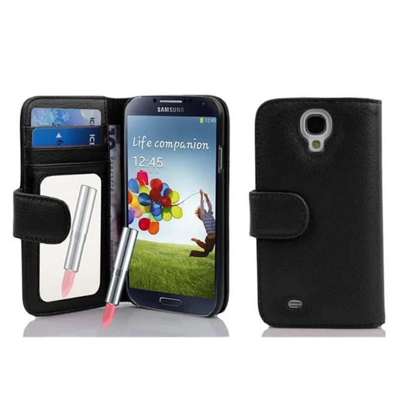 Cadorabo Hülle kompatibel mit Samsung Galaxy S4 Schutzhülle mit Spiegel und Kartenfach