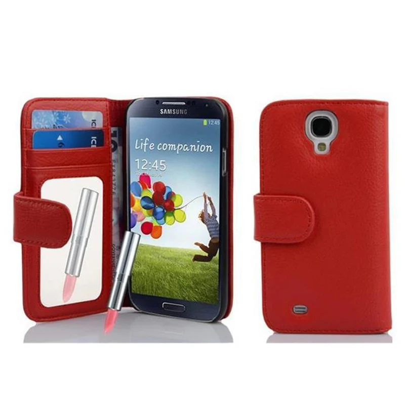 Cadorabo Hülle kompatibel mit Samsung Galaxy S4 Schutzhülle mit Spiegel und Kartenfach