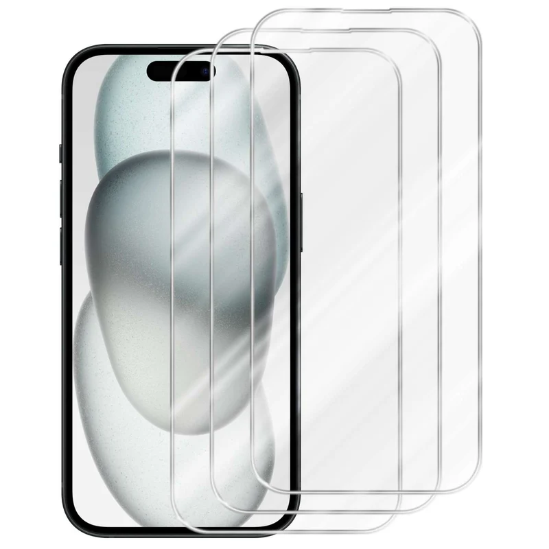 Cadorabo 3x Panzer Folie kompatibel mit Apple iPhone 15 - Schutzfolie 3er Pack Gehärtetes (Tempered) Display-Schutzglas in 9H Härte mit 3D Touch Kompatibilität