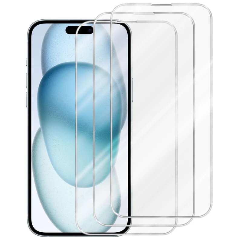 Cadorabo 3x Panzer Folie kompatibel mit Apple iPhone 15 PLUS - Schutzfolie 3er Pack Gehärtetes (Tempered) Display-Schutzglas in 9H Härte mit 3D Touch Kompatibilität