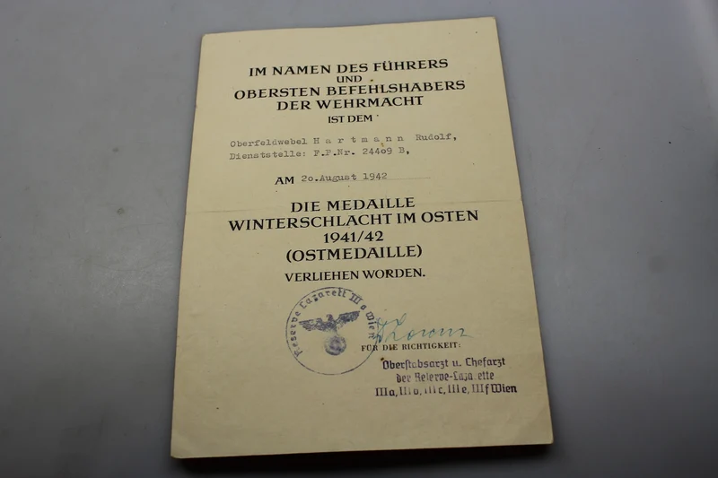 Ostmedaille-Verleihungsurkunde 1941/42