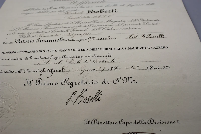 Ernennungsurkunde zum Offizier des Ordens der Heiligen Maurizio und Lazzaro