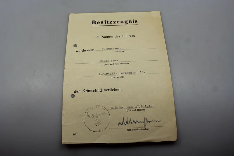 Krimschild-Preisurkunde