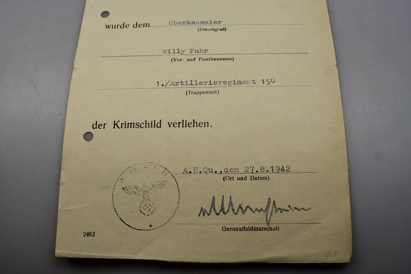 Krimschild-Preisurkunde