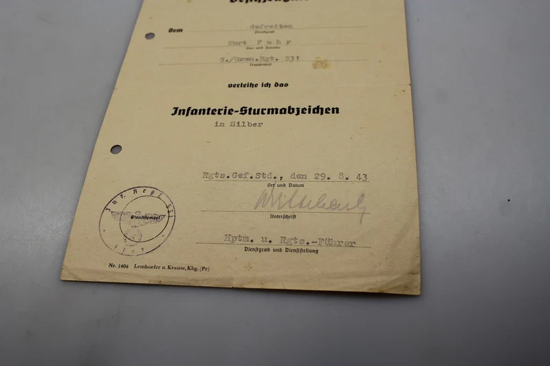ISA Silver WH WW2 Award Certificate