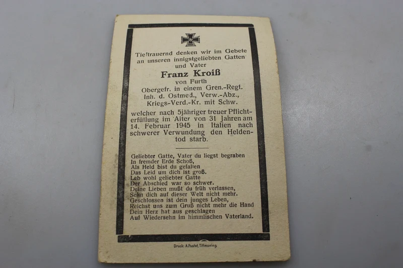 Sterbebilder gefallen Italien 15.2.1945