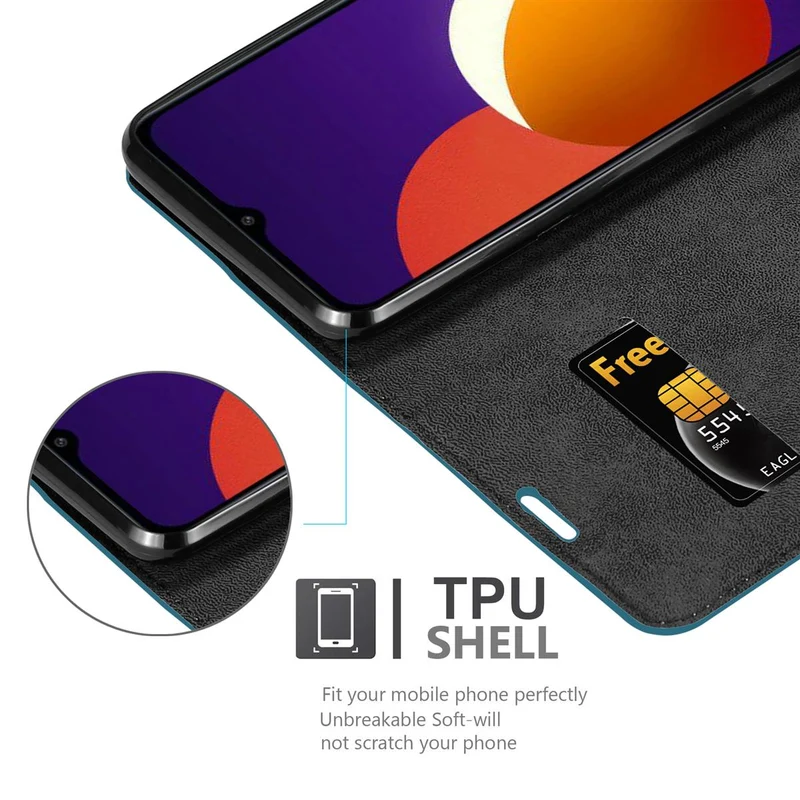 Cadorabo Hülle kompatibel mit Samsung Galaxy A12 / M12 Schutzhülle mit Magnetverschluss, Standfunktion und Kartenfach