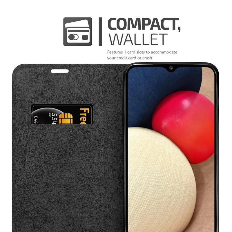 Cadorabo Hülle kompatibel mit Samsung Galaxy A02s Schutzhülle mit Magnetverschluss, Standfunktion und Kartenfach