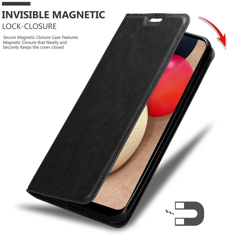 Cadorabo Hülle kompatibel mit Samsung Galaxy A02s Schutzhülle mit Magnetverschluss, Standfunktion und Kartenfach