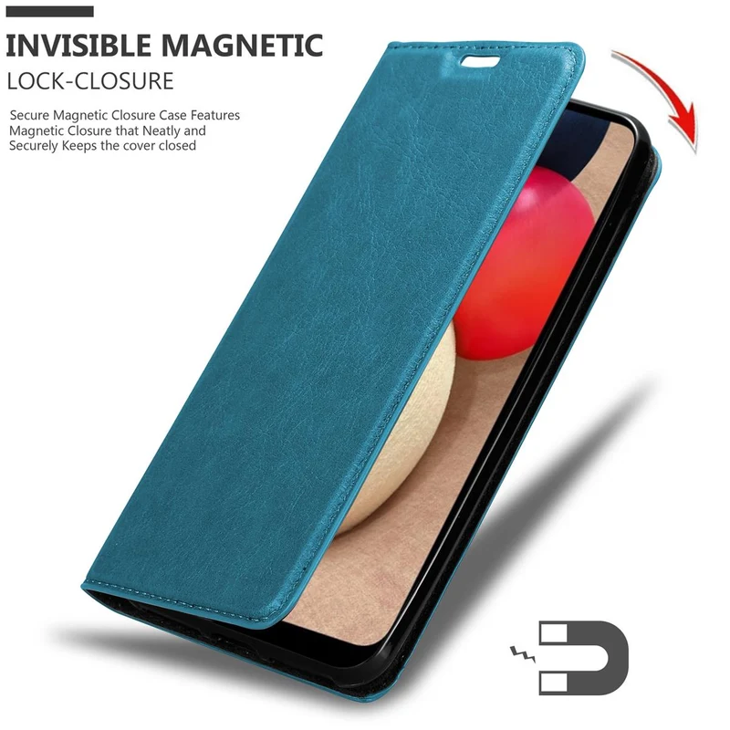 Cadorabo Hülle kompatibel mit Samsung Galaxy A02s Schutzhülle mit Magnetverschluss, Standfunktion und Kartenfach