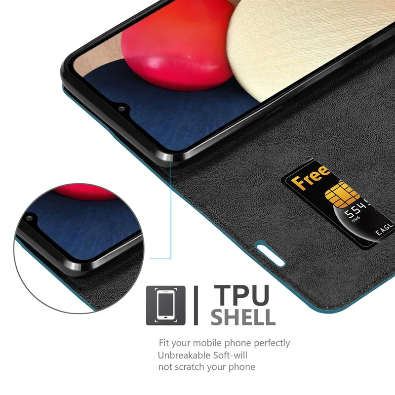 Cadorabo Hülle kompatibel mit Samsung Galaxy A02s Schutzhülle mit Magnetverschluss, Standfunktion und Kartenfach