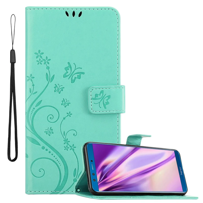 Cadorabo Hülle kompatibel mit Honor 9 LITE Schutzhülle im Blumen Design mit Magnetverschluss, Standfunktion und Kartenfächern