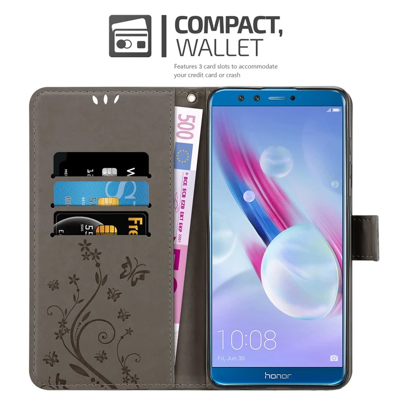 Cadorabo Hülle kompatibel mit Honor 9 LITE Schutzhülle im Blumen Design mit Magnetverschluss, Standfunktion und Kartenfächern