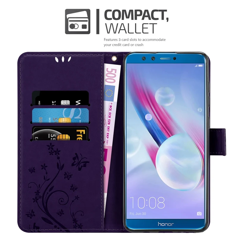 Cadorabo Hülle kompatibel mit Honor 9 LITE Schutzhülle im Blumen Design mit Magnetverschluss, Standfunktion und Kartenfächern