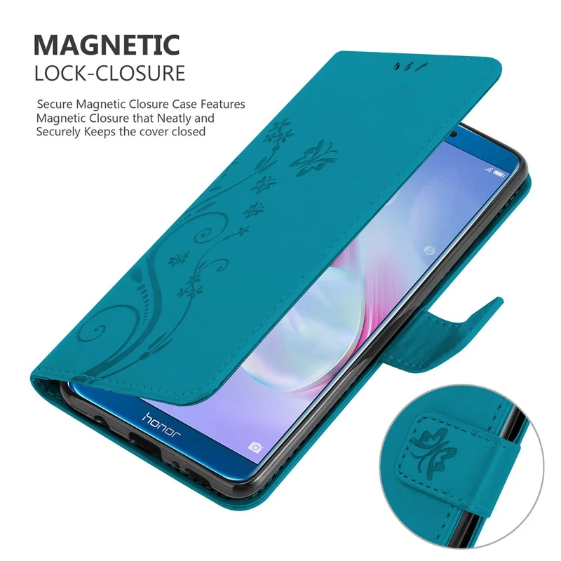 Cadorabo Hülle kompatibel mit Honor 9 LITE Schutzhülle im Blumen Design mit Magnetverschluss, Standfunktion und Kartenfächern