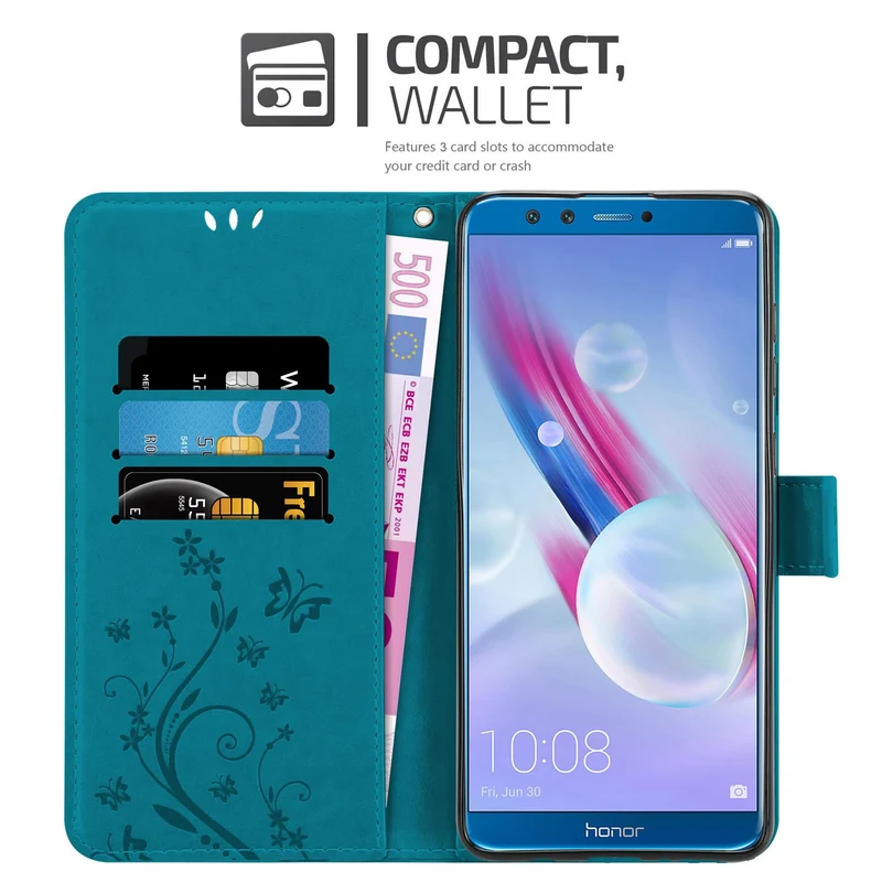 Cadorabo Hülle kompatibel mit Honor 9 LITE Schutzhülle im Blumen Design mit Magnetverschluss, Standfunktion und Kartenfächern