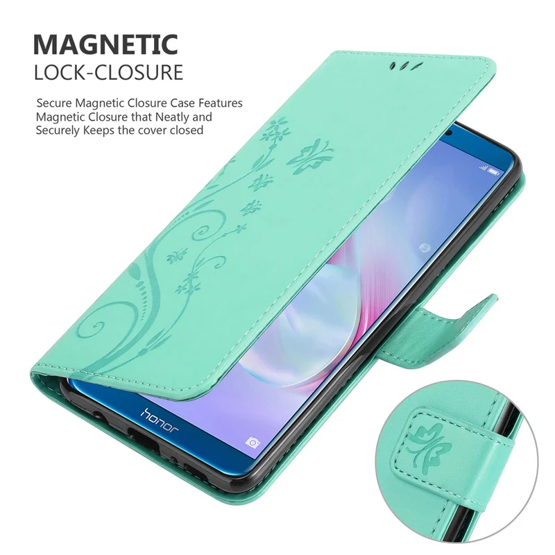 Cadorabo Hülle kompatibel mit Honor 9 LITE Schutzhülle im Blumen Design mit Magnetverschluss, Standfunktion und Kartenfächern