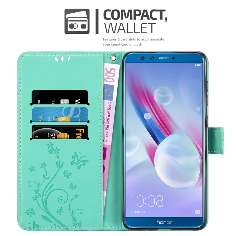 Cadorabo Hülle kompatibel mit Honor 9 LITE Schutzhülle im Blumen Design mit Magnetverschluss, Standfunktion und Kartenfächern