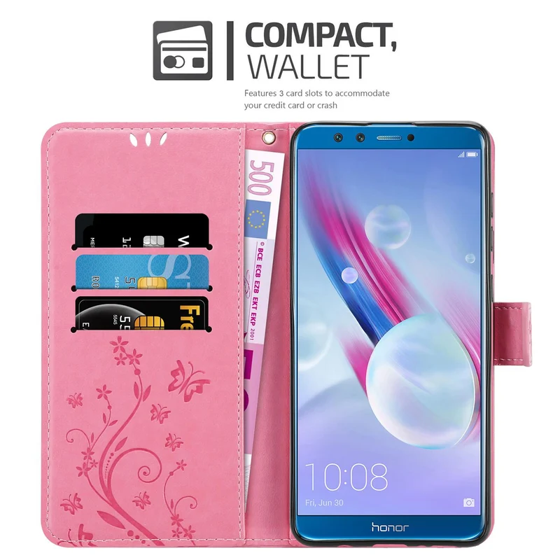 Cadorabo Hülle kompatibel mit Honor 9 LITE Schutzhülle im Blumen Design mit Magnetverschluss, Standfunktion und Kartenfächern