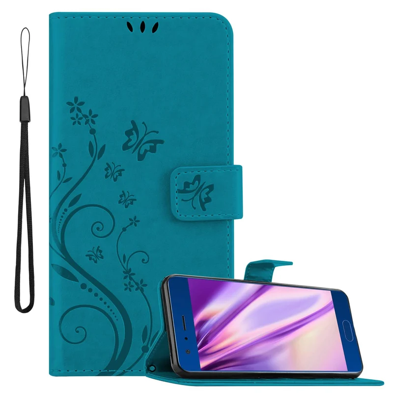 Cadorabo Hülle kompatibel mit Honor 9 Schutzhülle im Blumen Design mit Magnetverschluss, Standfunktion und Kartenfächern